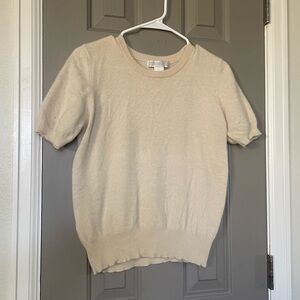 Cashmere Lightweight Sweater Short Sleeve Cream White Vintage Cropped Large